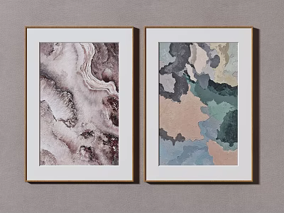 Two Framed Abstract Art Paintings With Marble Texture And Colorful Abstract Blocks For Interior Decor 3d model