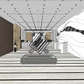 Modern Reception Desk In Lobby With Sculpture Lighting Wall Design And Marble Floor