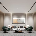 Modern Conference Room Interior With Green Chairs Sofa Coffee Table And Decorative Painting