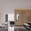Modern Office Interior Design With Wooden Walls Desk Chairs And Shelves