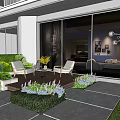 Modern Courtyard Villa Courtyard Community Model Courtyard Swing Wooden Platform Flowers and Flowers Combination Seat Combination Rest Lamps 3d model