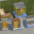 Construction Models Displaying Various Structural Frames Wooden Steel Green Grass Trees And Blue Bases 3d model