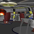 Futuristic Command Center Interior With Red Seats Control Panels And Circular Ceiling Light 3d model