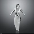 Simple Elegant White Hooded Dress With Long Sleeves And V Neckline