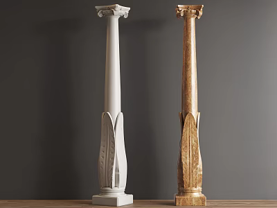 Carved White And Gold Marble Columns With Ornate Capitals And Detailed Bases On Wooden Floor 3d model