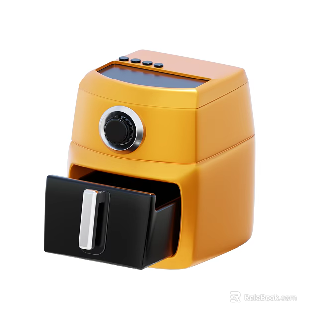Yellow Kitchen Air Fryer With Drawer Design And Control Panel Knob 3d model 