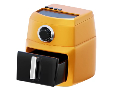 Yellow Kitchen Air Fryer With Drawer Design And Control Panel Knob 3d model