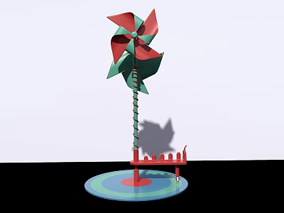 Colorful Pinwheel Toy With Red Green Blades And Round Base Structure 3d model
