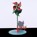 Colorful Pinwheel Toy With Red Green Blades And Round Base Structure