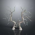 Silver Metallic Decorative Branch Sculpture With Twisted Branches And Double Base On Reflective Surface 3d model