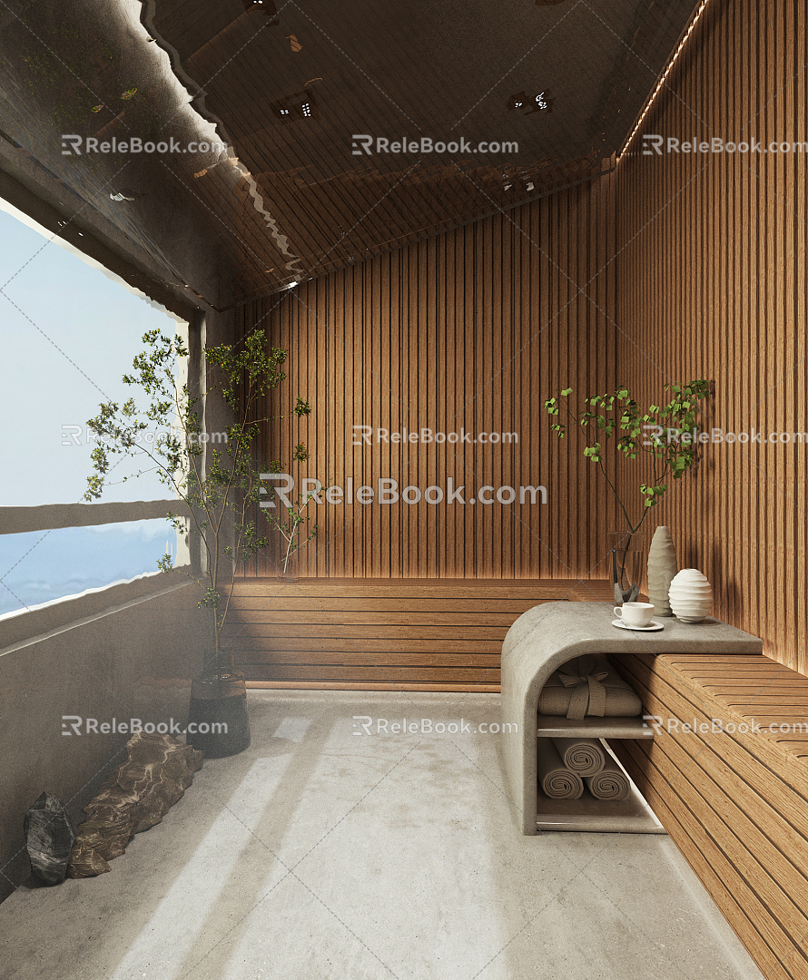 Modern sauna room sweat steaming sauna room 3d model