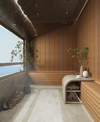 Modern sauna room sweat steaming sauna room 3d model