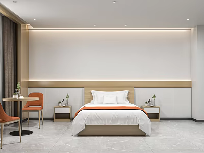 Modern Hotel Room Interior with Comfortable Bed Nightstands Accent Chairs and Soft Lighting 3d model