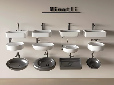 Minotti Washbasin Collection Featuring Various White And Grey Designs And Styles 3d model