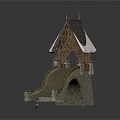 Traditional Stone Bridge Architecture Featuring Small Cottage Sloped Dark Roof And Stone Pathway