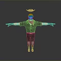 3D Cowboy Character Model With Floating Hat Pink Bandana And Outstretched Arms