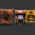 Orange And Yellow Sci Fi Mechanical Device Featuring Display Screen And Components