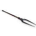 Ancient Decorative Trident Weapon With Intricate Carved Handle And Metal Prongs