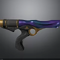 Futuristic Sci-Fi Weapon Featuring Blue Purple Gradient Gold Accents And Black Grip