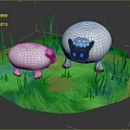 Game Movie Character Two White Sheep With Black Eyes On Green Grass Field