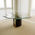 Modern Irregular Transparent Glass Top Coffee Table With Black Base In Room Interior