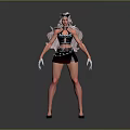 3D Character With Cat Ears Long Hair Black Outfit White Gloves And High Heels