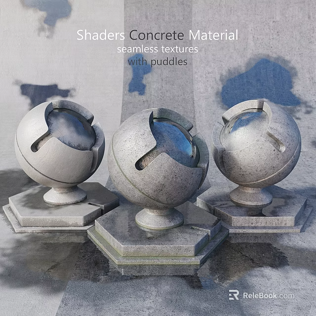 Decorative Spherical Stone Components With Seamless Textures And Puddles 3d model 