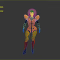 Futuristic Character In Orange And Black Tech Costume With Transparent Helmet
