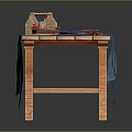 Wooden Workbench With Blue Cloth Design Blueprint And Tools Hammer Pencil Tape Measure Book Ruler
