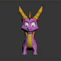 Cartoon Dragon Character 3D Model With Pink Body Yellow Horns And Red Wings
