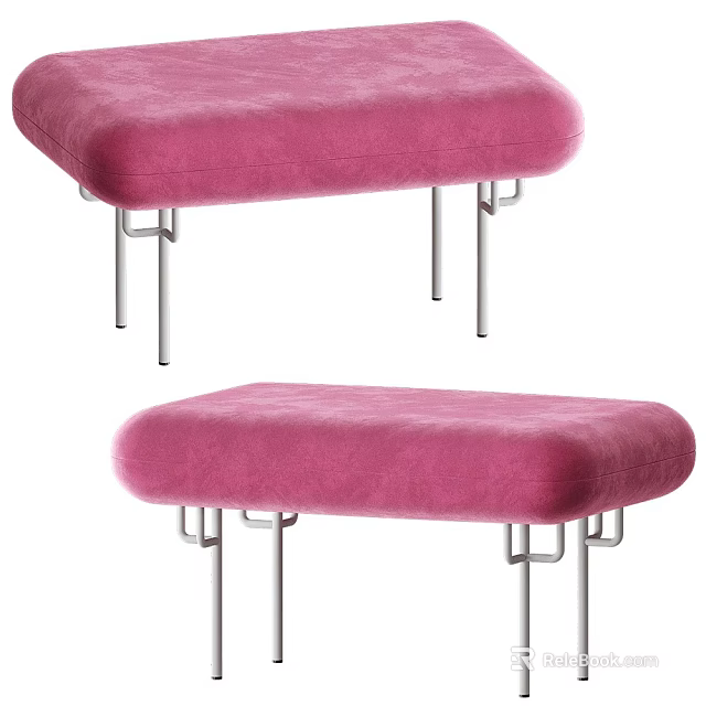 Pink Upholstered Stool With Silver Metal Legs For Modern Home Decor 3d model 