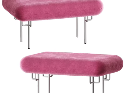 Pink Upholstered Stool With Silver Metal Legs For Modern Home Decor 3d model