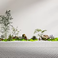 Serene Miniature Garden Design With Bamboo Ferns Rocks And Green Moss On Herringbone Pavement