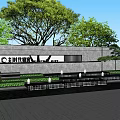 Modern Scenic Feature Wall with Green Trees Shrubs Water Feature and Lighting