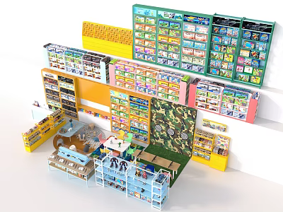 Colorful Shopping Mall Store With Shelves And Various Product Displays 3d model
