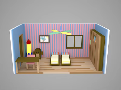 Voxel Room for Modern Cartoon Scene Sandbox Game 3d model