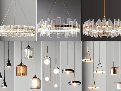 Modern Stylish Chandeliers With Unique Hanging Designs And Transparent Metal Elements 3d model
