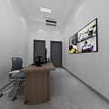 Security Monitoring Room With Gray Acoustic Walls Dual Monitor Screens And Office Desk Chair