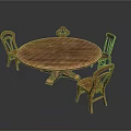 Round Wooden Dining Table With Carved Pedestal Base And Matching Wooden Chairs