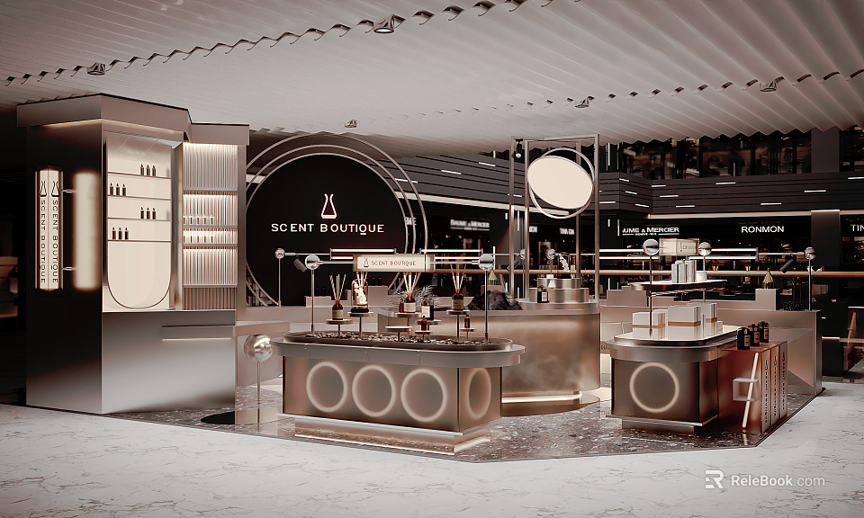 SOZEN Boutique Store Interior Design With Circular Display Counters And Product Displays 3d model 
