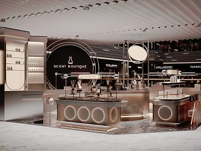 SOZEN Boutique Store Interior Design With Circular Display Counters And Product Displays 3d model