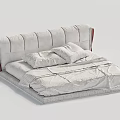 Modern Double Bed With Striped Headboard Light Gray Bedding And Pillows 3d model