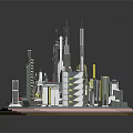 Cartoon City Scene 3D Model with Tall Buildings and Urban Architectural Structures