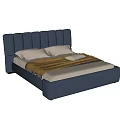 Navy Blue Leather Double Bed With Tufted Headboard White Pillows And Beige Bedding 3d model