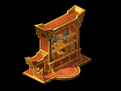 Ornate Bookcase with Classical Carved Details Multi Tiered Shelves Displaying Books and Decorative Items 3d model