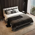 Modern Double Bed With Upholstered Headboard Plush Pillows And Scenic Window View