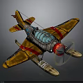 Cosmic Themed Vintage Biplane Model With Brown Red Wings Blue Cockpit And Yellow Transparent Propeller