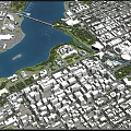 Aerial View Urban Planning with City River Bridge Buildings and Green Spaces