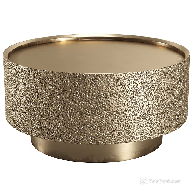 Round Gold Coffee Table With Textured Surface And Metal Base Design 3d model 