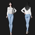 Modern woman jeans beauty figure pure beauty jeans figure long hair beauty high heels woman temperament beauty goddess clothing model 3d model